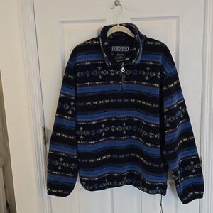 Lands' End Men's Pull over 1/4 Zip Polartech Sweater Print Blue Green Size Large